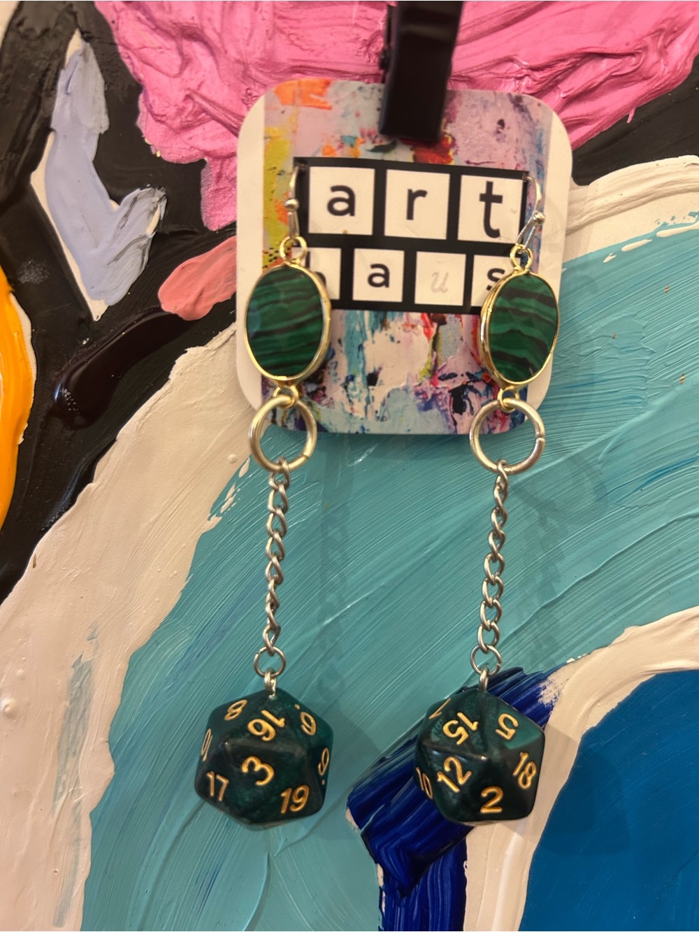 Dungeons and Dragons Dice Malachite Earrings